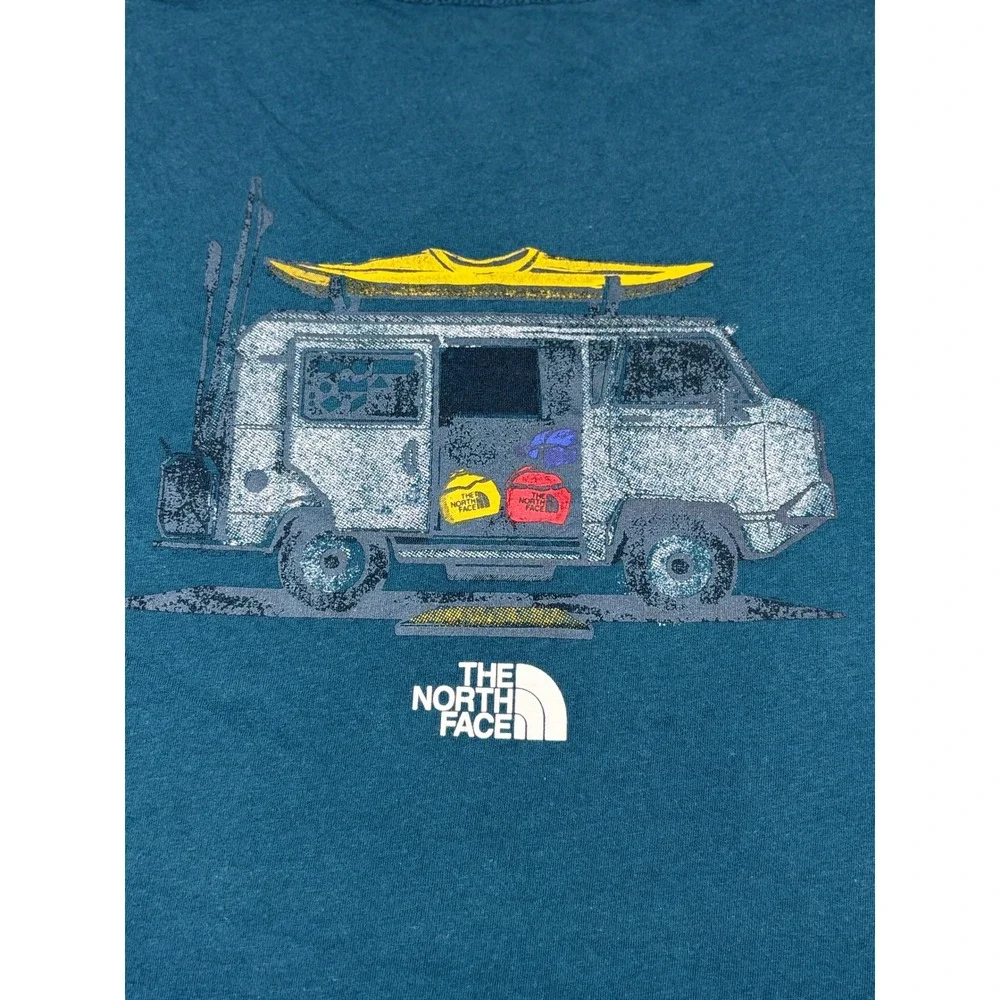 The North Face Mens‎ Teal Blue Graphic T-Shirt Circular Design Van Kayak M A8CR8